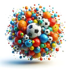 3D WITH BALLS FOOTBALL AND MANY COLORS, 3d render
