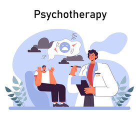 Panic attack. Mental health disorder. Phobia, frustration and constant stress. Psychotherapy and emotional support idea. Flat vector illustration