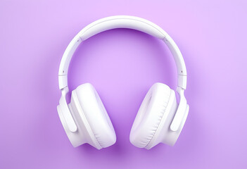 White headphones on a bright pastel background, fashion and style concept