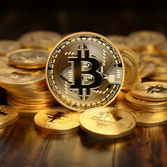 golden Bitcoin, Cryptocurrency on a black Background Generative AI