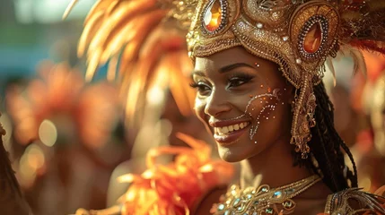 Fotobehang Beautiful dancer in costume at Carnival of Rio de Janeiro. Generative AI. © visoot