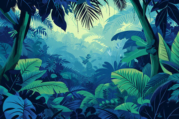 Classic design, jungle, cell shading, fullcolor, clean lines, minimalism - obrazy, fototapety, plakaty