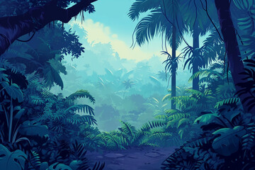 Classic design, jungle, cell shading, fullcolor, clean lines, minimalism