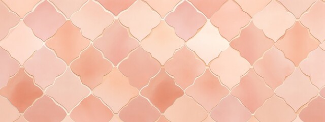 Abstract pantone peach fuzz mosaic tile wall texture background - Arabesque moroccan marrakech vintage retro ceramic tiles pattern - obrazy, fototapety, plakaty