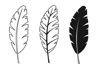 Set of black silhouettes of leaves, Black outline illustrations isolated on transparent background