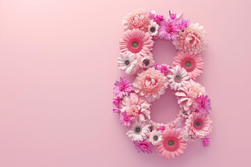 Woman's Day banner, pink flowers, 8th of March