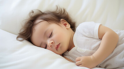 newborn baby sleeping in bed.