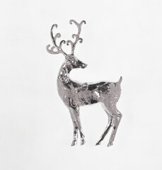decorative silver christmas deer isolated on white background