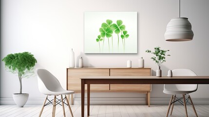 St. Patrick's Day decorations on a white background, clean lines and contemporary aesthetics to capture the essence of the Irish celebration in a sleek and visually appealing scene.