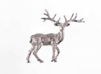 decorative silver christmas deer isolated on white background