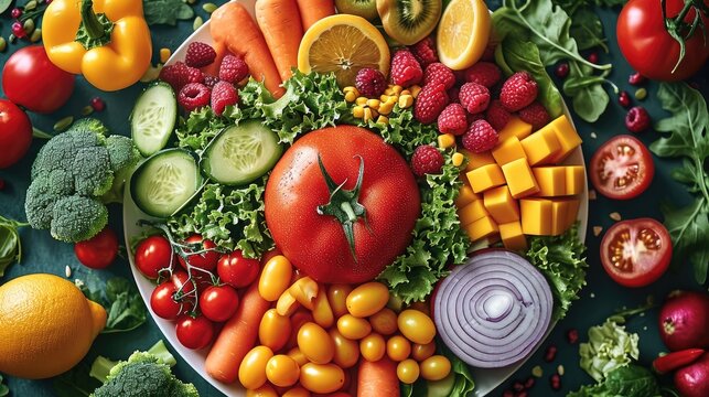 A vibrant image representing a balanced diet Healthy and balanced food. Generative AI.