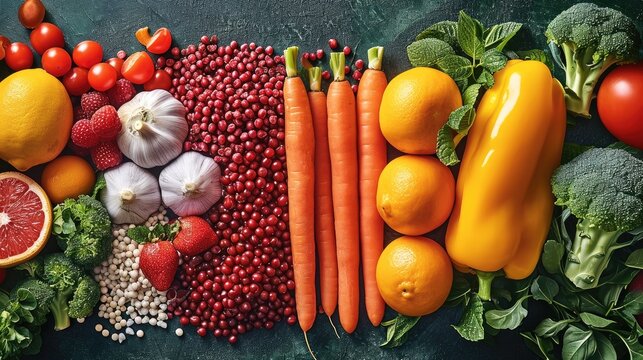 A vibrant image representing a balanced diet Healthy and balanced food. Generative AI.