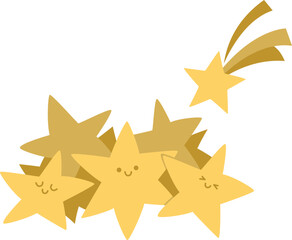 Vector pile with fallen stars. Unicorn treasures concept. Magic or fairytale decoration for cards isolated on white background.