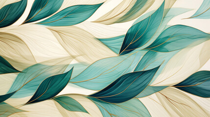 Abstract green, beige leaves design texture, modern pattern with leaves in white background