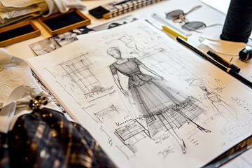 Generative AI illustration of fashion garment design drawings - obrazy, fototapety, plakaty