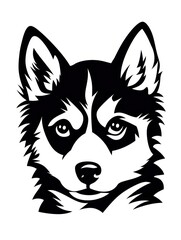 Fototapeta premium A black and white drawing of a husky dog's face.