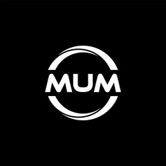 MUM letter logo design with black background in illustrator, cube logo, vector logo, modern alphabet font overlap style. calligraphy designs for logo, Poster, Invitation, etc.