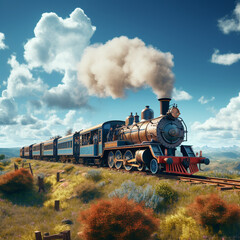 Fototapeta premium train in the rail with blue sky