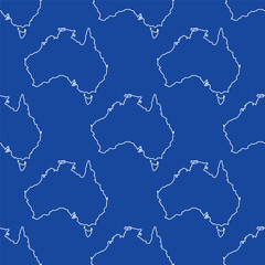 Seamless pattern of Australia maps in white outline on blue background