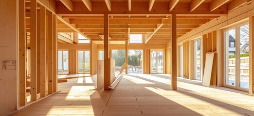 interior of a house being constructed in wood Generative AI