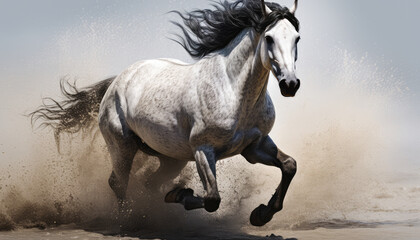 Running Mustang Horse in Motion with Mane Flying