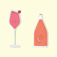 Vector summer cocktail drink cartoon illustration and flat cocktail design template