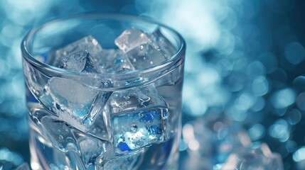 Glass of water with ice cube wallpaper background