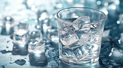 Glass of water with ice cube wallpaper background