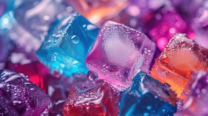 Colorful fruit ice cube frozen close up wallpaper background