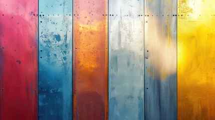 Fotobehang Colorful old grunge rusty texture steel metal with peeling paint wallpaper background  © Irina