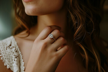 close-up of a woman hand with a ring - obrazy, fototapety, plakaty