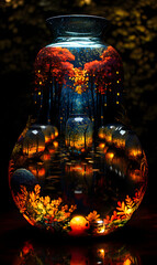 deep forest laid delicate colorful ceramic