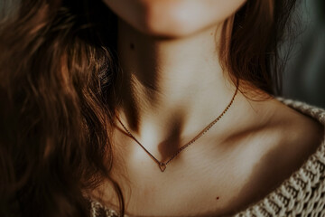 close-up of a woman neck with a necklace