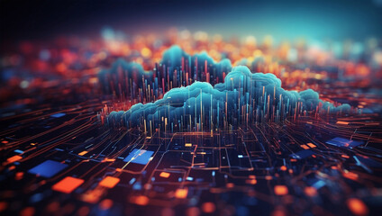 Cloud computing technology concept. Big Data processing. Futuristic cloud technology background illustration. Generative Ai - obrazy, fototapety, plakaty