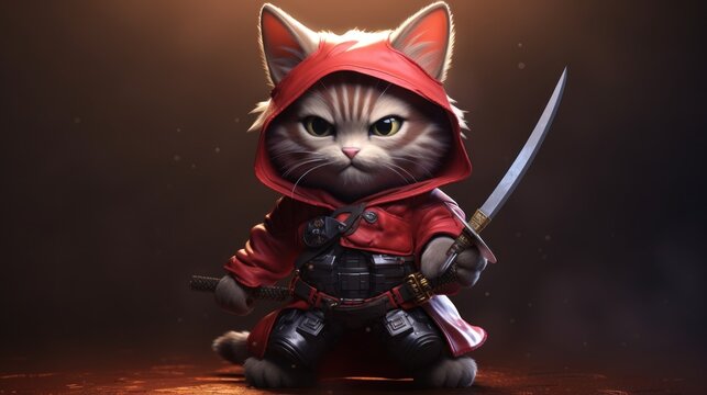 chibi samurai cat characters AI generated image