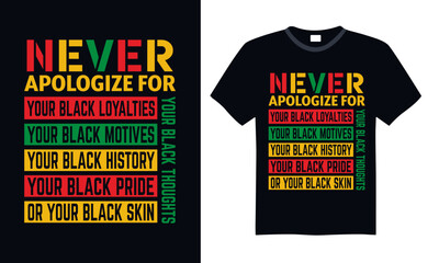 Never Apologize For Your Black Thoughts your black loyalties Your Black Motives Your Black History Your Black Pride Or Your Black Skin - Black History Month Day T shirt Design, Modern calligraphy, Typ - obrazy, fototapety, plakaty