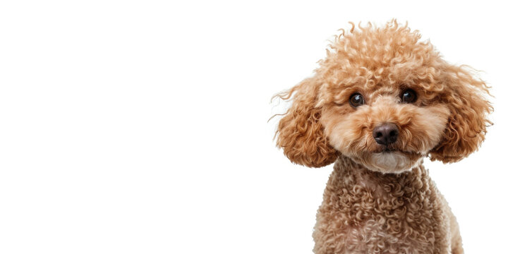 Adorable Apricot Toy Poodle with a Curly Coat Standing Against a Light Background