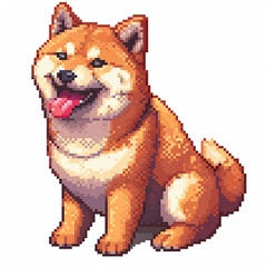 Pixelated art illustration of a cute shiba inu on a white background