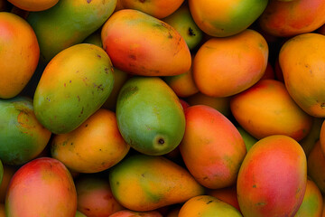 Naklejka na ściany i meble display of sweet mangoes, with a few still green