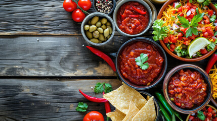 Assortment of Spicy Salsas and Dips with Tortilla Chips