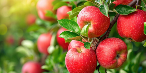 Ripe Red Apples on Tree Branch in Sunlight