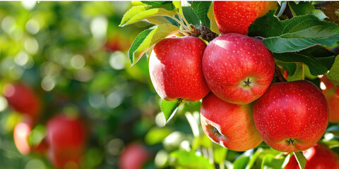 Ripe Red Apples on Tree Branch in Sunlight