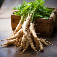Juxi Root A lumpy, tuberous root that some swear grows to resemble a pig, juxi root is prized by the culinarily conscious. Eaten raw, this tuber has a crisp, sweet flavor, but chefs the world over dry - obrazy, fototapety, plakaty