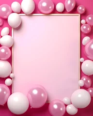 Poster Pink and white balloons composition background - Valentines day design banner © Orkidia