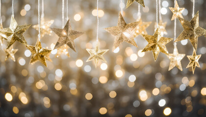 Festive Decoration star background with Illuminated Snowflakes