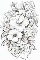 coloring page for adults,a flower ,floral, Mandala art, thick lines, low detail, no shading, clear