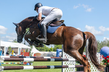 Equestrian Sports photo themed: Horse jumping, Show Jumping, Horse riding.	
