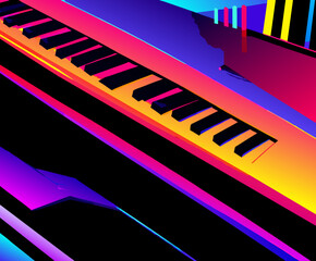An abstract piano keyboard in neon colors. vektor icon illustation