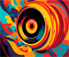 A retro vinyl record with a vibrant label. vektor icon illustation