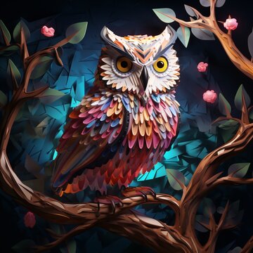 owl on a branch in the light of the night
